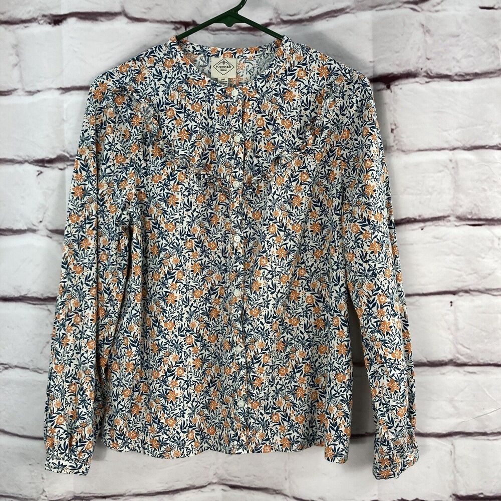 St John’s Bay Top SZ MP Ruffle Green Yellow Floral Prairie Modest Cottage Core